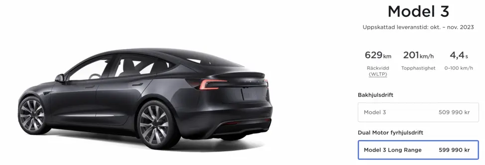 Tesla Model 3 topphastighet
